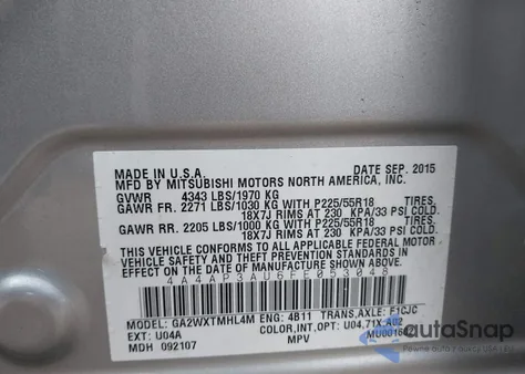 2015 Mitsubishi Outlander Sport Es from USA, damaged, VIN 4A4AP3AU6FE053048